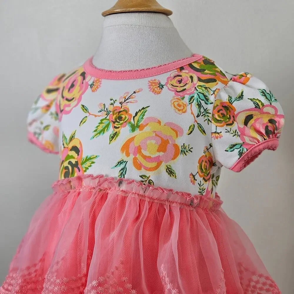 Matilda Jane Baby Tiered Tulle‎ Floral Dress Peach Pink | Toddler 12 - 18 Months